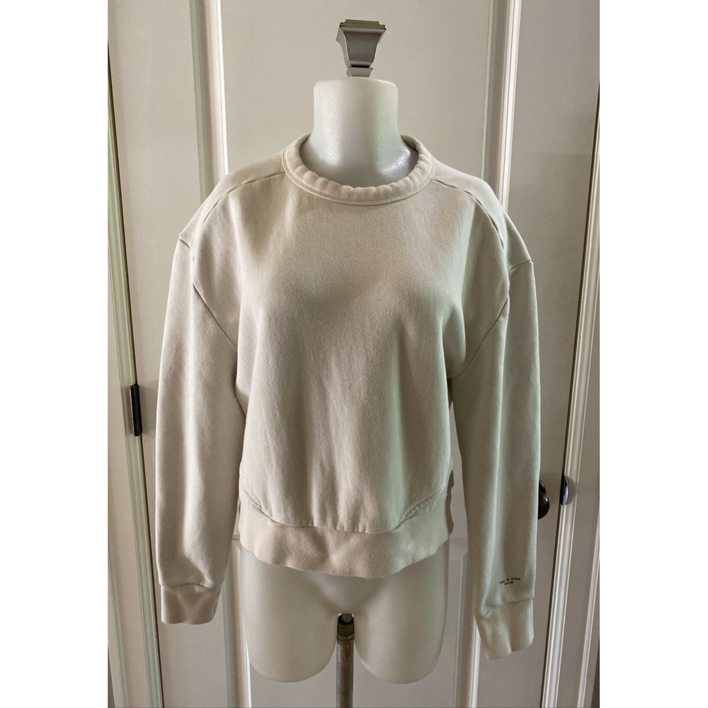 Rag & Bone Womens Pullover Sweatshirt Ivory Crew Neck Organic Cotton Size M